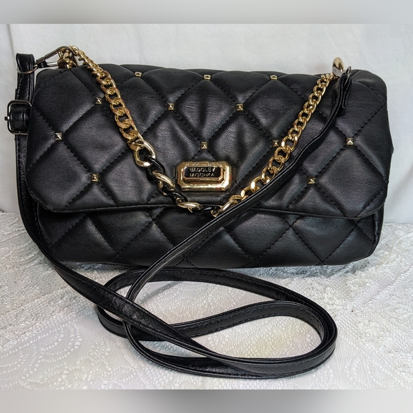 Badgley Mischka Handbags - Badgley Mischka Vegan Leather Crossbody, Black Diamond-Quilted Pyramid-Studded